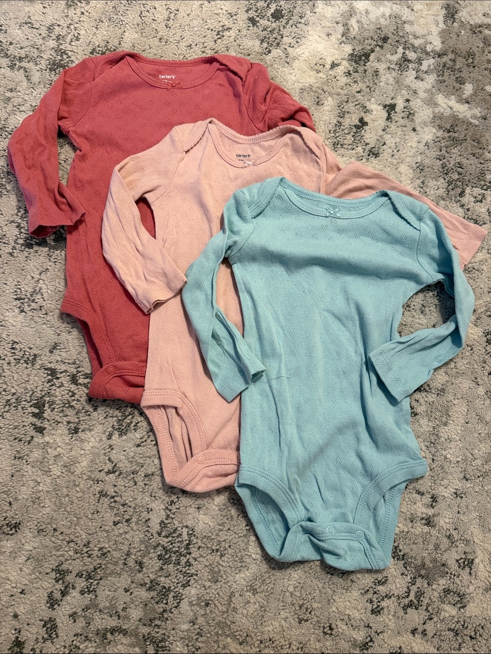 Carter's Long-Sleeve Knit One-Piece Bodysuits - Blue, Pink, Rose (3-Pack)